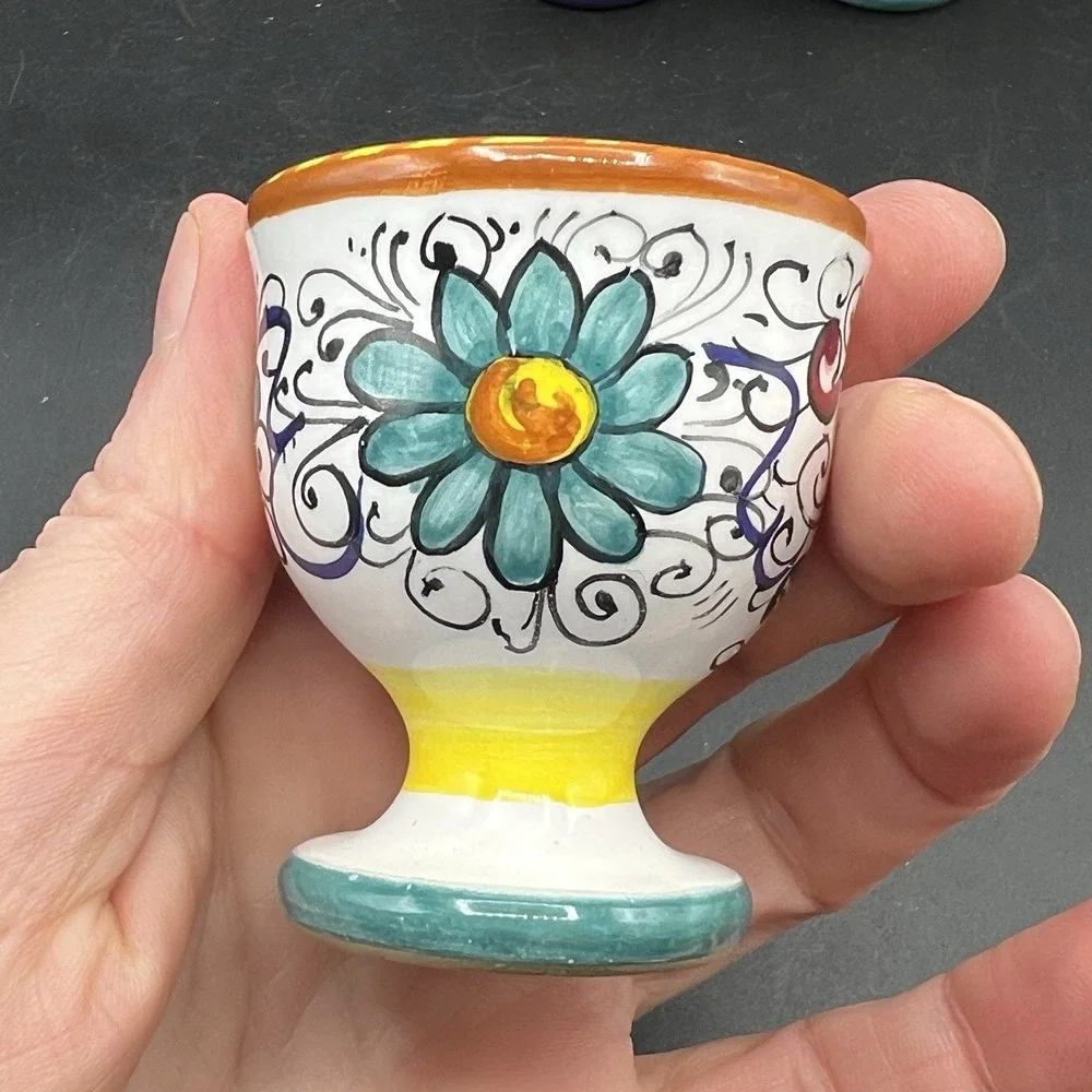 Raffaellesco Hand Painted Egg Cups Italy Deruta Dipinto A Nano Ceramic Set of 3